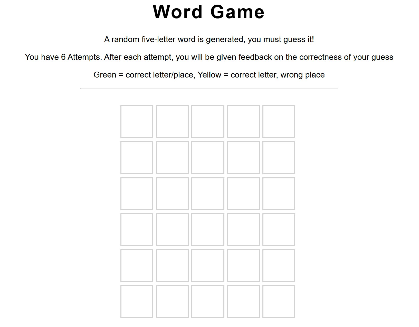 Starting screen of a redisgned wordle clone and number guessing game